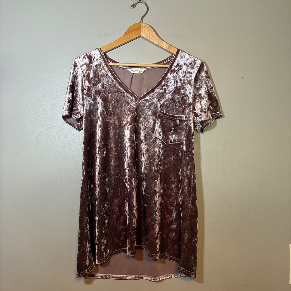 Spring + Mercer Rose Smoke Crushed Velvet Legging Tee Tunic V-Neck Top Medium